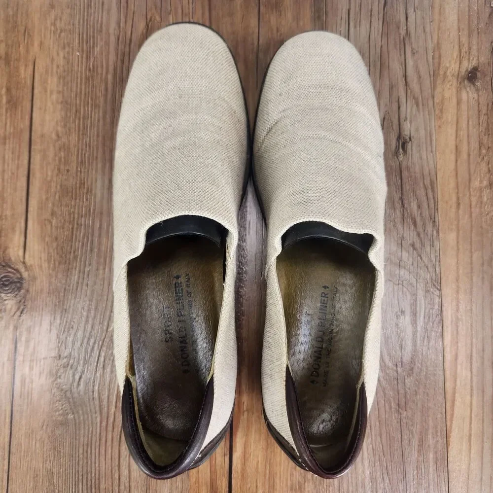 Donald J Pliner Sport Shoes Womens Sz 9.5 M Beige Canvas Navata Driving Loafers